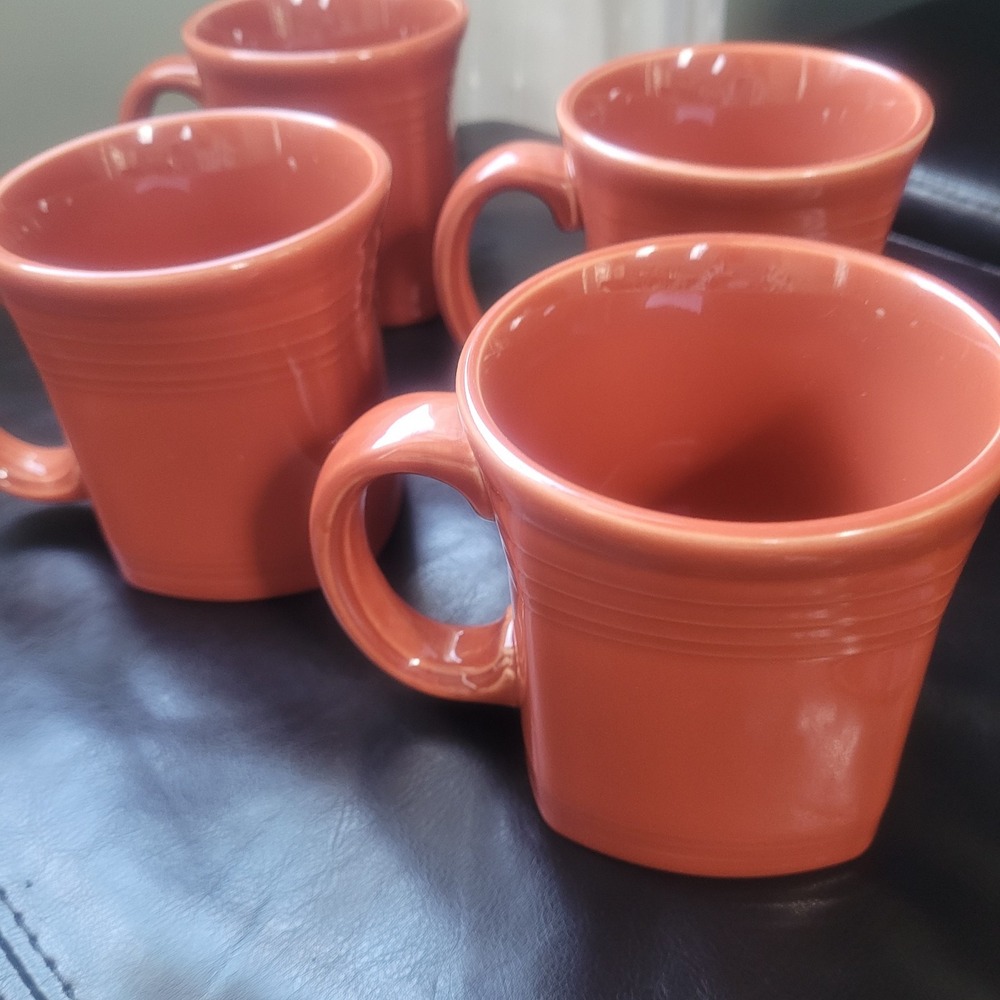 Fiestaware HLC USA Vintage Paprika Red Orange Square Base Mugs Set Of 4